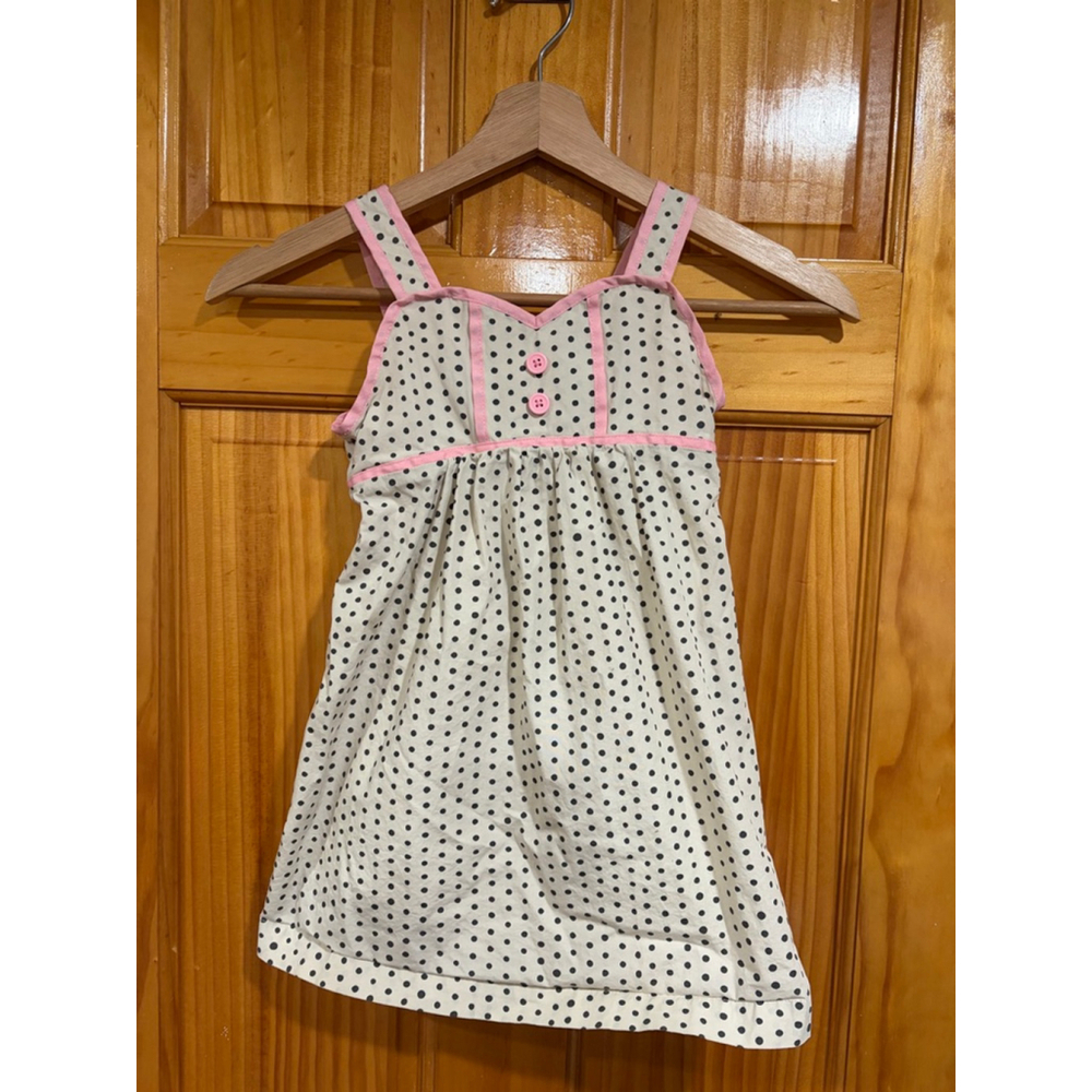 Hanna Andersson Girls Polka Dot Dress Pink Trim Cotton Summer Casual Size 100
